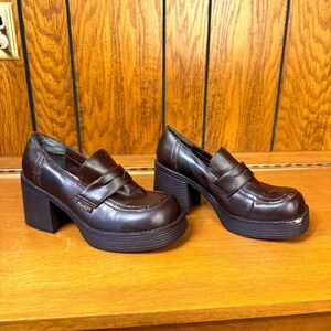 Y2K  Brown Chunky Platform Penny Loafer Mudd Women 7 Dark Academia Office Siren